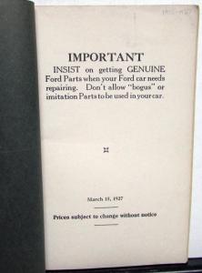 1915-1927 Ford Model T & TT Body Parts Book & Price List Original Car Truck