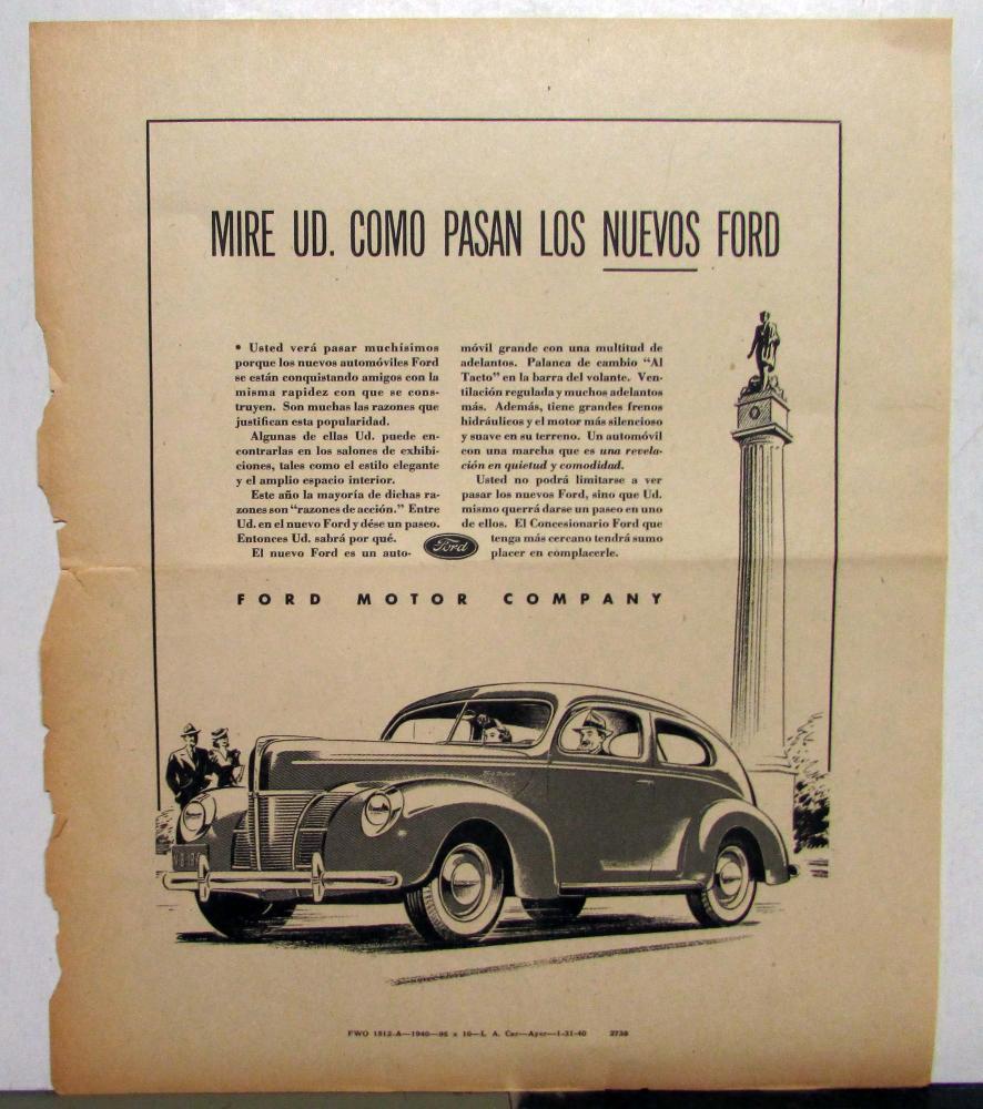 1940 Ford Car The New Ford Passenger Car Ad Proof Original Spanish Text