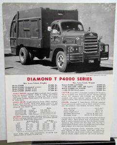 1963 Diamond T Trucks P4000 Series Dealer Sales Data Sheet Trash Refuse Truck