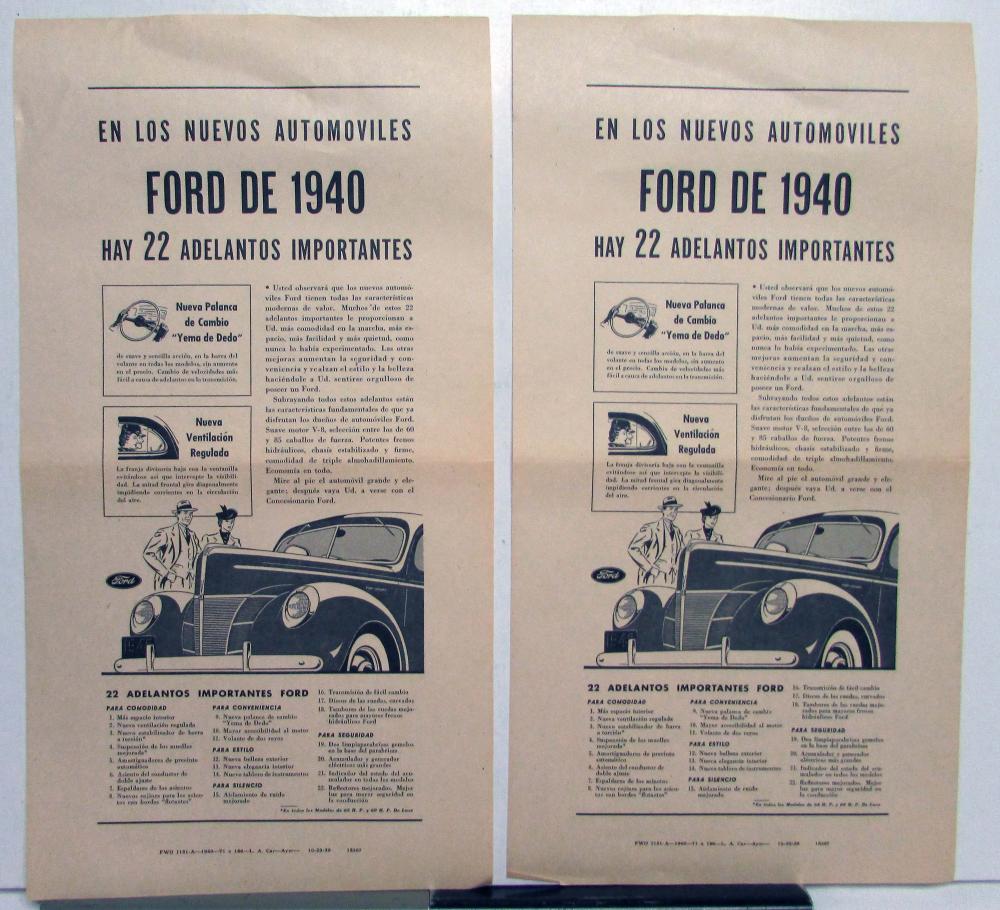 1940 Ford Car 22 Major Advances Ad Proofs Spanish Text Original