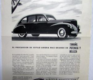 1940 Lincoln Zephyr Sedan The Forerunner Of Style Ad Proof Spanish Text Ad Proof