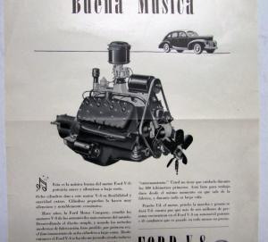 1940 Ford V8 Sedan Flathead Motor Good Music Ad Proof Spanish Text Original