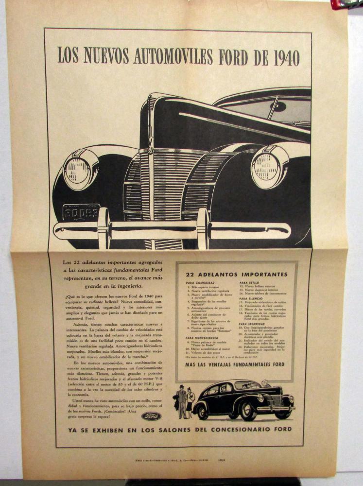 1940 Ford V8 Sedan The New Ford Automobiles Ad Proof Spanish Text Original