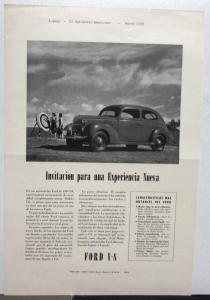 1939 Ford V8 Sedan For A New Experience Ad Proof Spanish Text Original