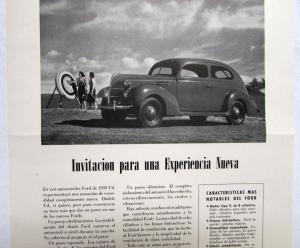 1939 Ford V8 Sedan For A New Experience Ad Proof Spanish Text Original