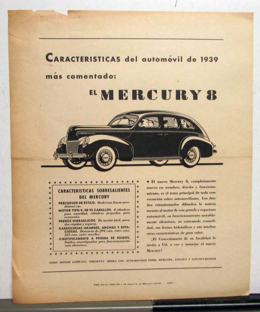 1939 Mercury 8 The Most Talked About Car Ad Proof Spanish Text Original
