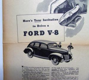 1939 Ford V8 Sedan Your Invitation To Drive A Ford Ad Proofs Original