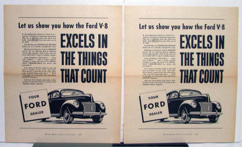 1939 Ford V8 Coupe Excels In The Things That Count Ad Proofs Original