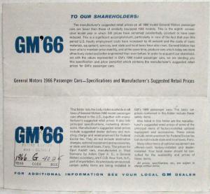 1966 General Motors Shareholders Brochure Specs/Pricing Chevrolet Pontiac Buick