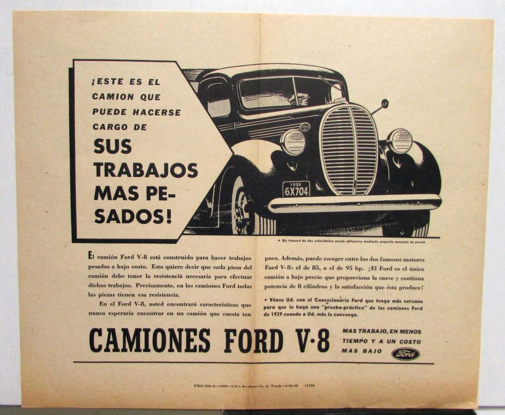 1939 Ford V8 Trucks The Truck That Can Handle Your Job Ad Proofs Spanish Text