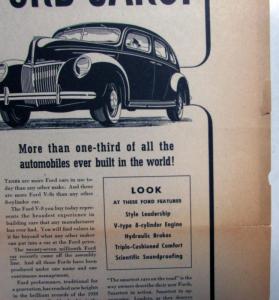 1939 Ford V8 Sedan 27 Million Ford Cars! Ad Proof Original