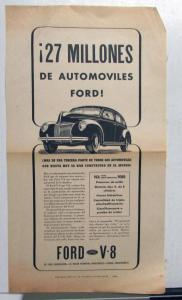 1939 Ford V8 Sedan 27 Million Ford Cars! Ad Proof Spanish Text Original