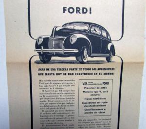 1939 Ford V8 Sedan 27 Million Ford Cars! Ad Proof Spanish Text Original