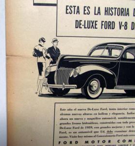 1939 Ford V8 Coupe DeLuxe Great Enthusiasm Ad Proof Spanish Text Original