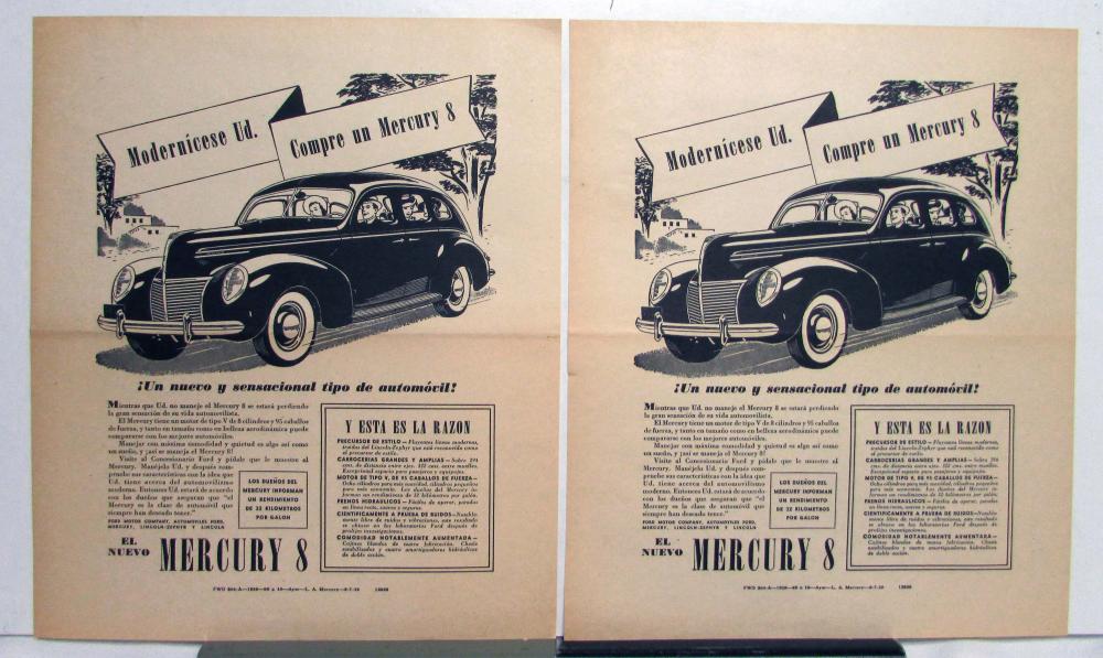 1939 Mercury 8 Sedan Modernize Yourself Ad Proofs Spanish Text Original