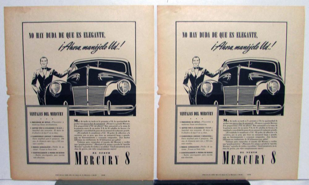 1939 Mercury 8 No Doubt It Is Elegant Ad Proofs Spanish Text Original
