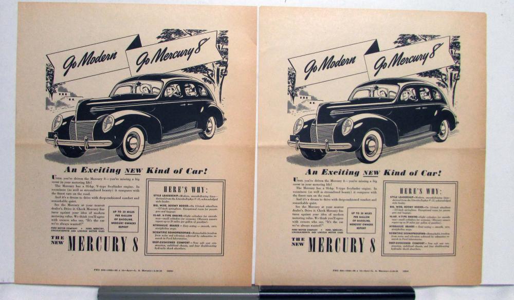 1939 Mercury 8 Sedan Features Go Modern Ad Proof Original
