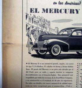 1939 Mercury 8 Sedan Most Talked About Car Ad Proof Original Spanish Text