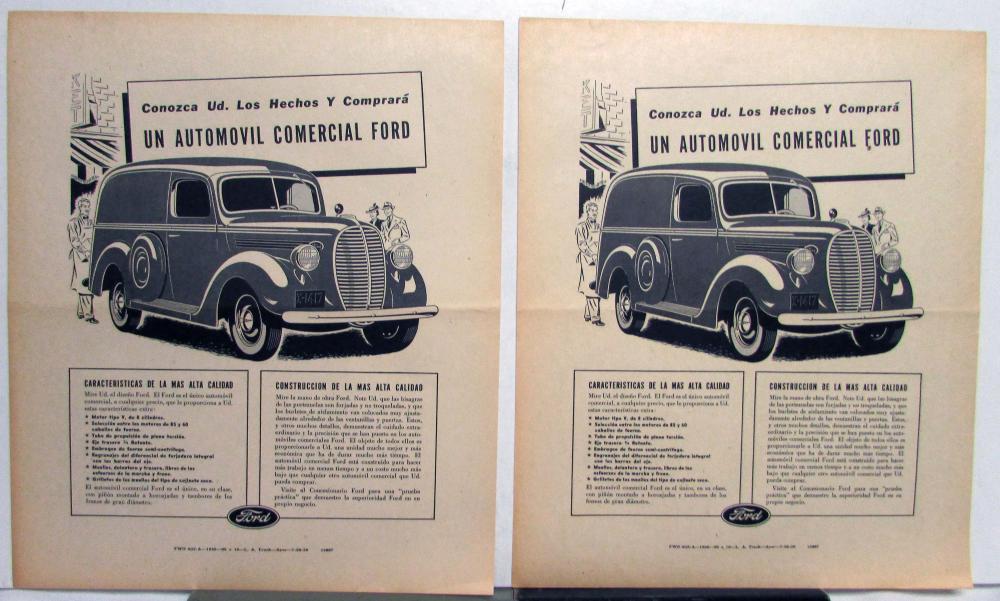 1939 Ford Commercial Car Know The Facts Ad Proofs Spanish Text Original