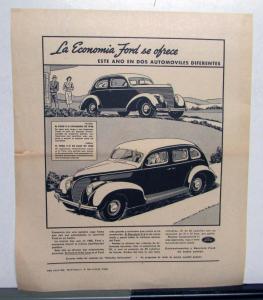 1938 Ford Coupe DeLuxe Passenger Car The Ford Economy Ad Proof Spanish Orig