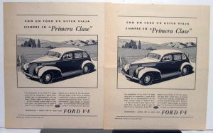 1938 Ford V8 Sedan Always Travel First Class Ad Proof Spanish Text Original