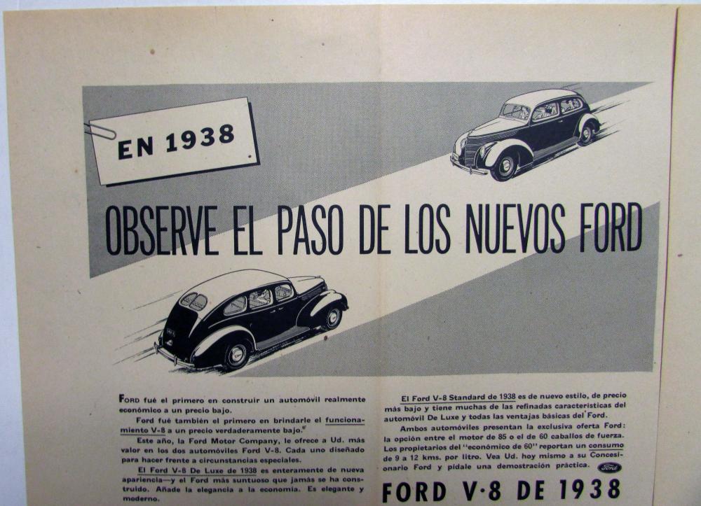 1938 Ford V8 Sedan Watch The Passing Ad Proof Spanish Text Original