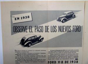 1938 Ford V8 Sedan Watch The Passing Ad Proof Spanish Text Original