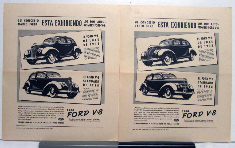 1938 Ford V8 DeLuxe Standard Sedan For Your Dealer Ad Proofs Spanish Text