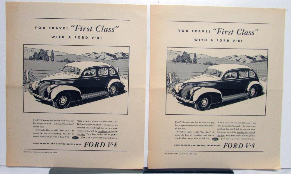 1938 Ford Sedan V8 You Travel First Class With A Ford! Ad Proof Original