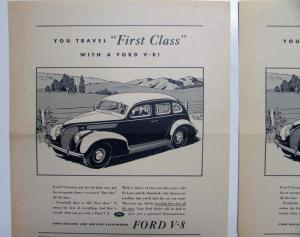 1938 Ford Sedan V8 You Travel First Class With A Ford! Ad Proof Original