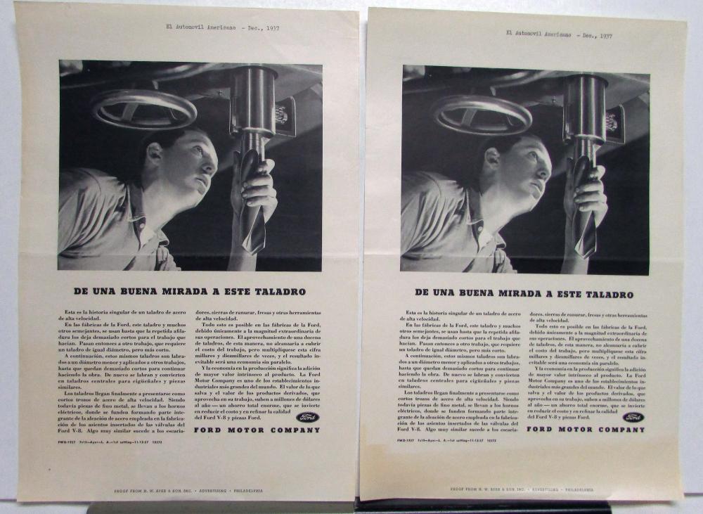 1938 Ford Take A Good Look Ad Proof Spanish Text Original