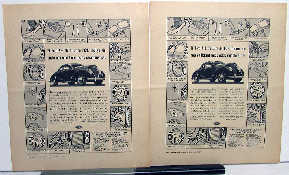 1938 Ford DeLuxe V8 Standard Features No Extra Cost Ad Proof Foreign Portuguese