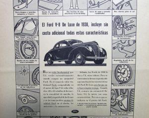 1938 Ford DeLuxe V8 Standard Features No Extra Cost Ad Proof Foreign Portuguese
