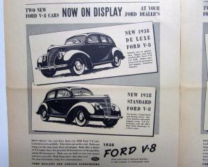 1938 Ford V8 Sedan DeLuxe Standard Now On Display Ad Proof Original