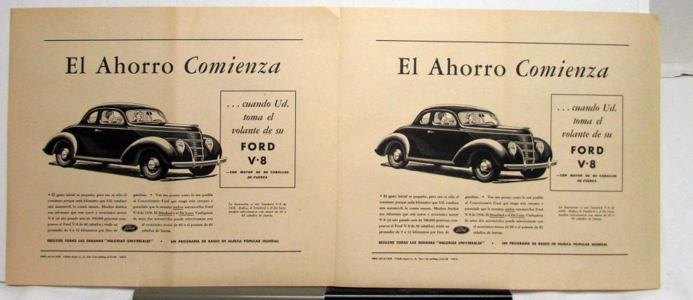 1938 Ford Standard V8 Coupe Savings Start Ad Proof Original Spanish Text