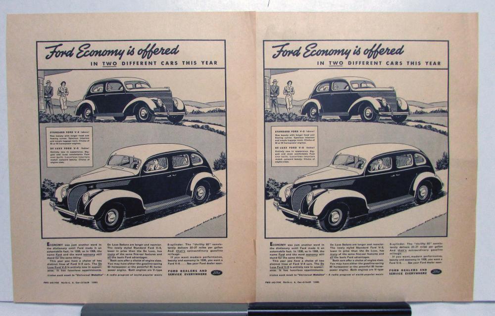 1938 Ford V8 DeLuxe Standard Ford Economy Is Offered Ad Proof Original