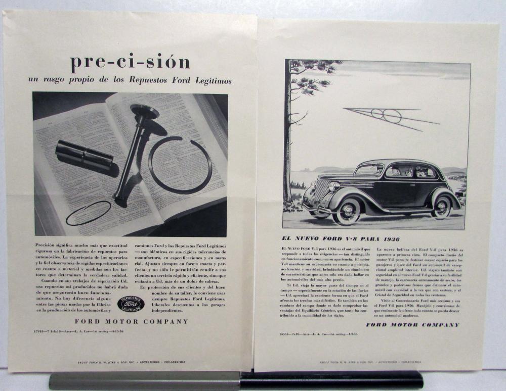 1936 Ford Sedan Characteristic Of Legitimate Ford Parts Ad Proof Orig Spanish