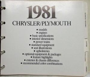 1981 Chrysler Plymouth Dodge Fleet Buyers Guide Binder - Cars and Trucks