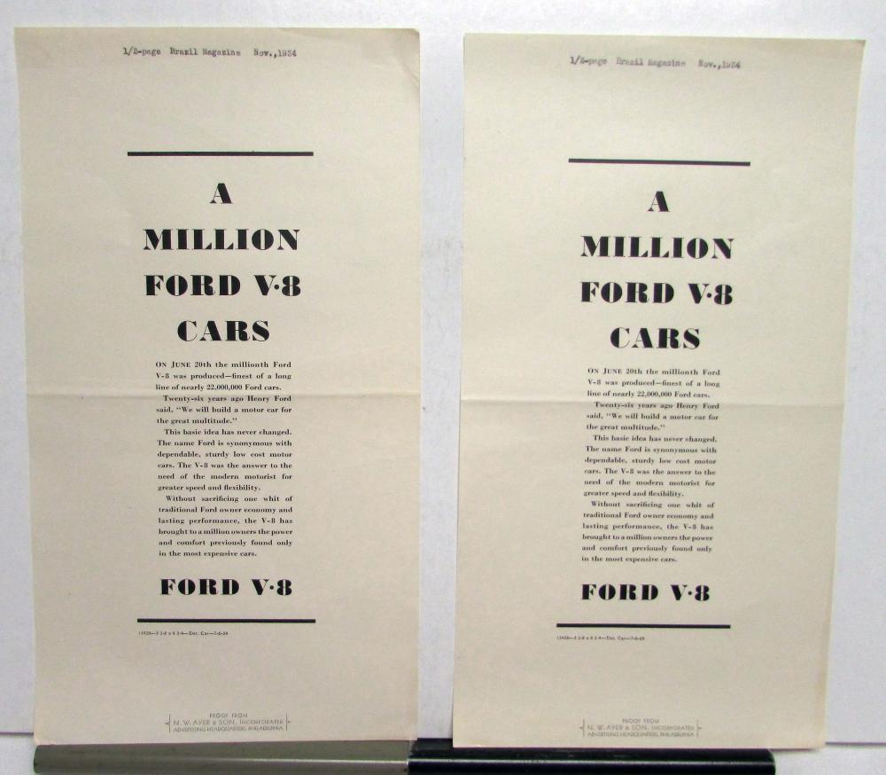 1935 Ford V8 A Million Ford V8 Cars Ad Proof Original