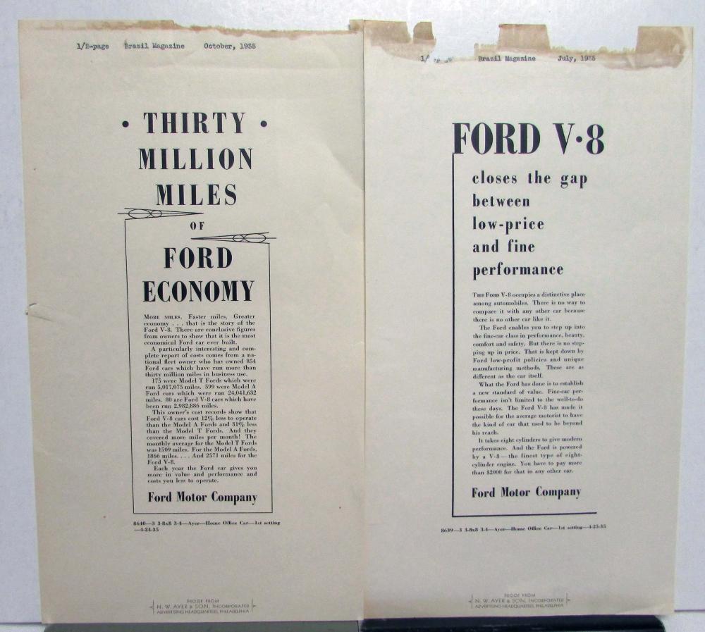 1935 Ford V8 Closes The Gap Between Low Price And Fine Performance Ad Proof Orig