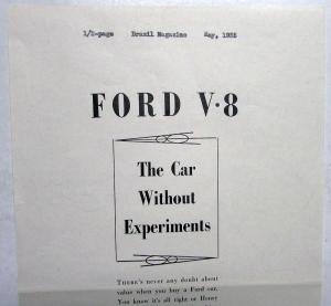 1935 Ford V8 The Car Without Experiments Ad Proof Original