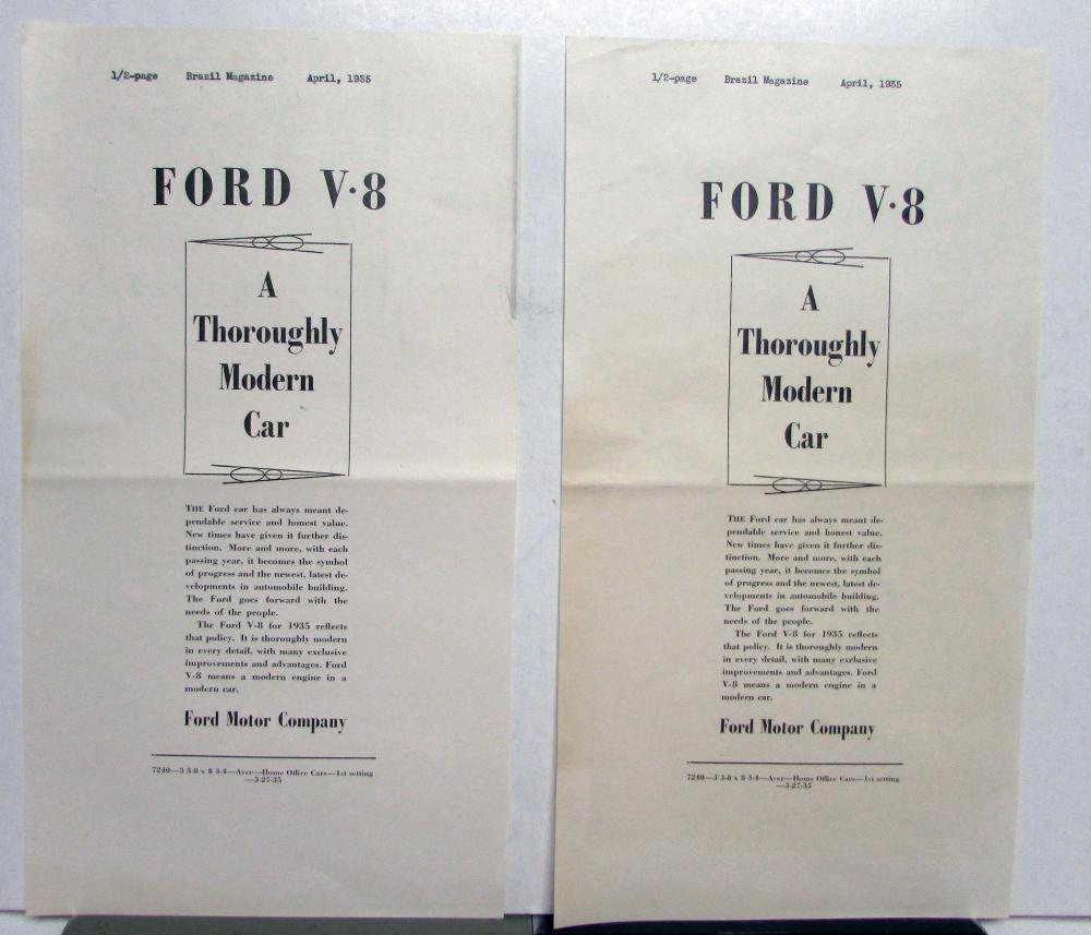 1935 Ford V8 A Thoroughly Modern Car Ad Proof Original
