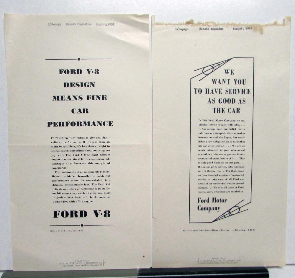 1935 Ford V8 We Want You To Have Service As Good As The Car Ad Proof Original