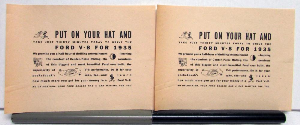 1935 Ford V8 Car Sedan Put On Your Hat Ad Proof Orig