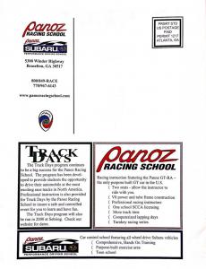 1999 Panoz Racing School Newsletter Promo Card and Business Card