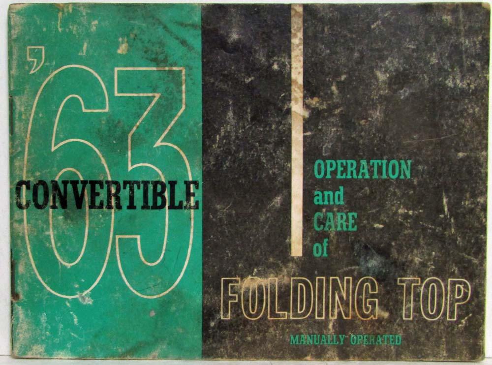 1963 General Motors GM Convertible Top Operation Care Owners Manual