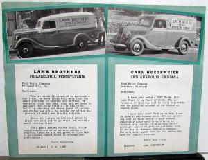 1937 Ford Panel Truck Dealer Sales Brochure Testimonial Sheet Original