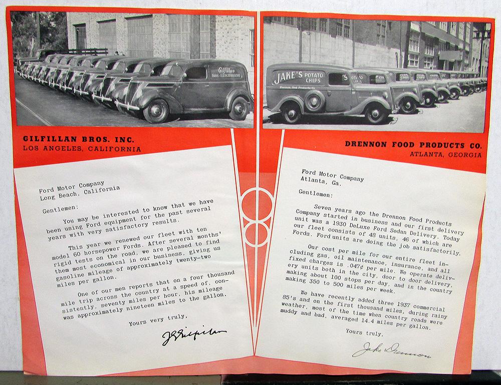 1937 Ford Sedan Delivery Truck Dealer Sales Brochure Testimonial Sheet Original