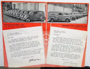 1937 Ford Sedan Delivery Truck Dealer Sales Brochure Testimonial Sheet Original