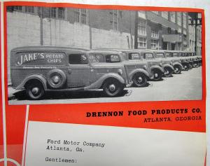 1937 Ford Sedan Delivery Truck Dealer Sales Brochure Testimonial Sheet Original